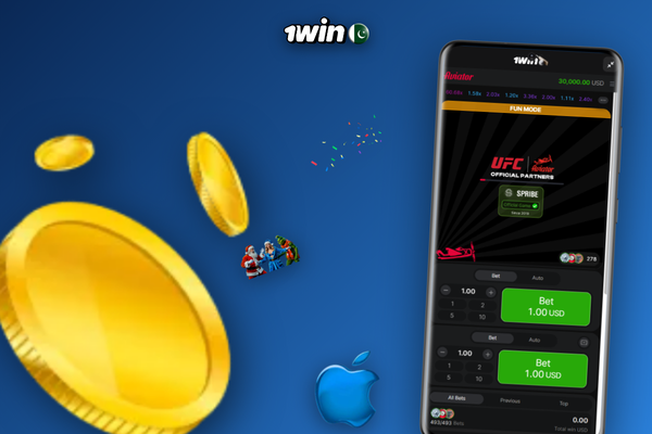 Smartphone displaying 1Win Aviator app mid-flight at 2.34x multiplier with PKR stake