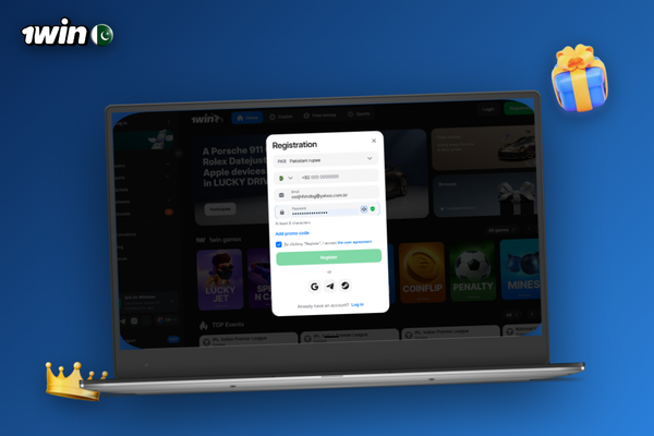 Enter your 1Win promo code on desktop or mobile during the sign-up process